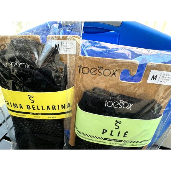 NWT ToeSox 2 Pair 1 Prima Bellarina Full Toe & 1 Plié Half Toe Black Socks SZ M - Picture 3 of 5